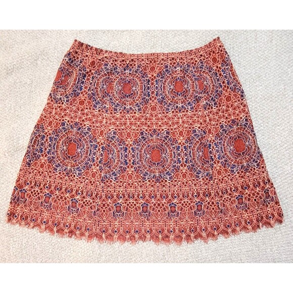 Sundance PXL Lace Boho Festival Western Lined Side Zip Scalloped Fringe Skirt - Picture 1 of 5